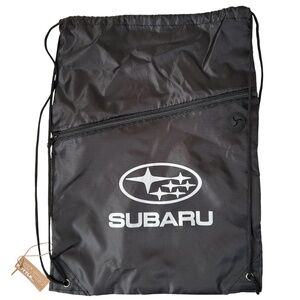 Subaru Cinch Sack Zipper Pocket Star Logo Black White Tote String Bag NEW NWT